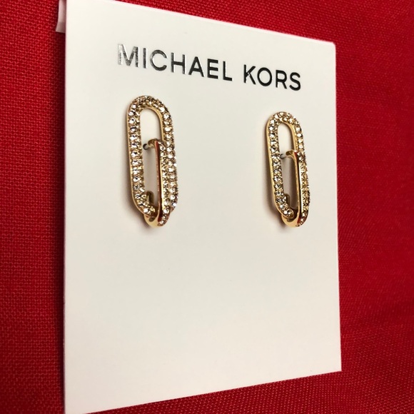 NEW MICHAEL KORS PAVE CRYSTAL LINK POST EARRINGS - Picture 2 of 8